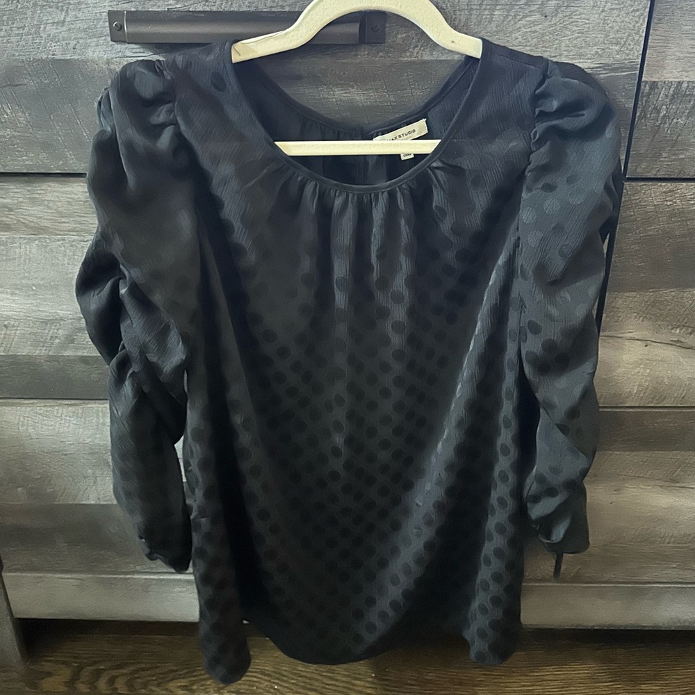 Max Studio Black Textured polka dot 3/4 Sleeve top size L